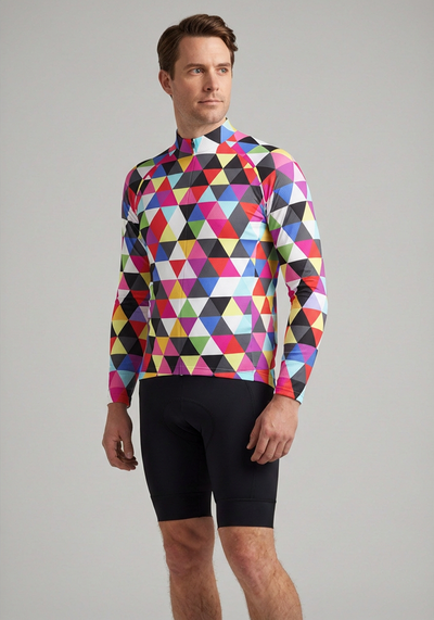 Men's High Viz Funky Triangles Long Sleeve Cycling Jersey