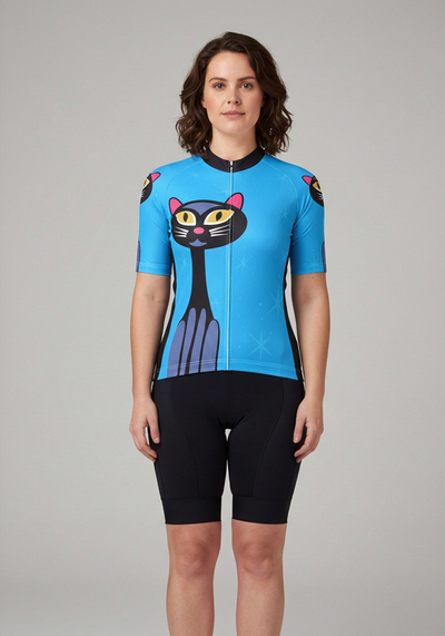 Women's Starry Night Cat Short Sleeve Cycling Jersey