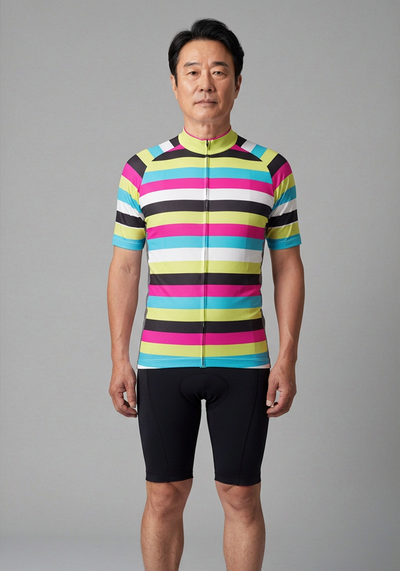 Men's High Viz Rainbow Stripes Short Sleeve Cycling Jersey