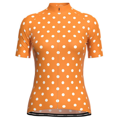 Women's High Viz Orange Polka Dot Short Sleeve Cycling Jersey