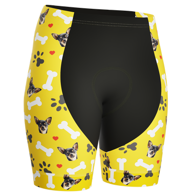 Women's Gel Padded Cycling Shorts Quick Dry & Custom Pet Bones Design - Yellow