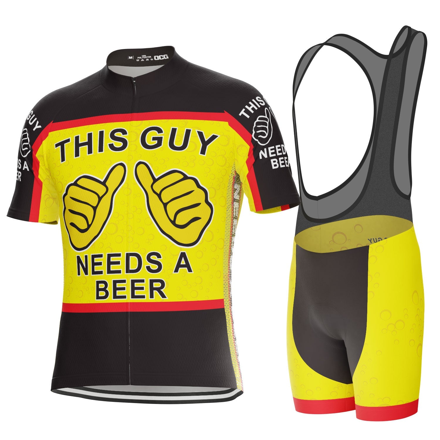 Needs a Beer Quick-Dry Cycling Cap + Men's This Guy Needs a Beer Short Sleeve Cycling Kit + OCG Men's Soft Mesh Gel Padded Cycling Underwear Undershorts