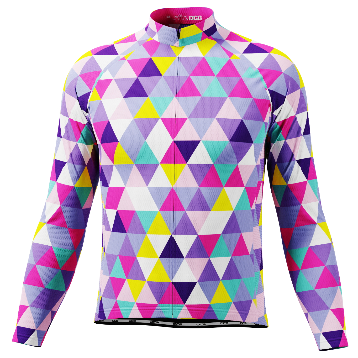 Men's High Viz Color Triangles Long Sleeve Cycling Jersey