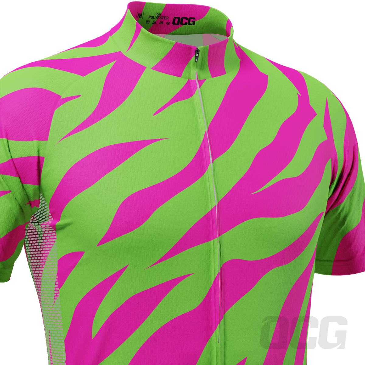 Men's Green & Pink Tiger Short Sleeve Cycling Jersey