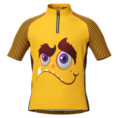 Kid's Yellow Striped Monster Short Sleeve Cycling Jersey