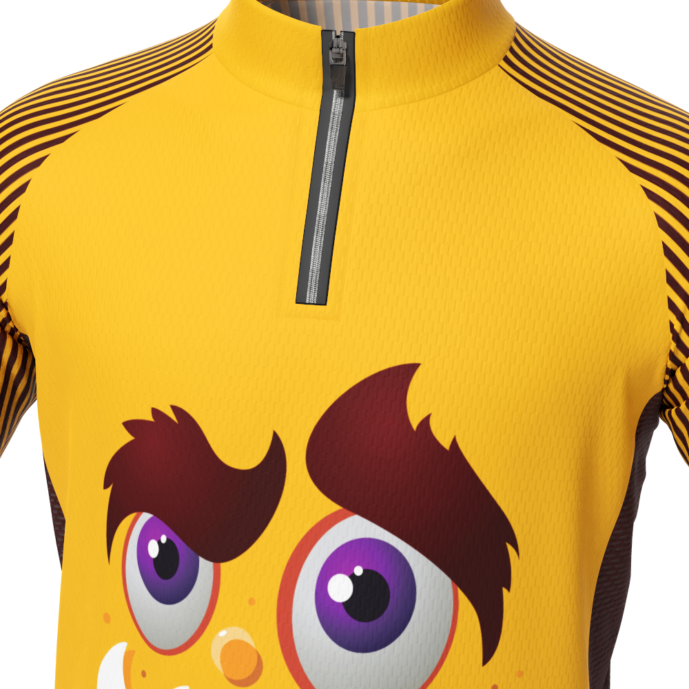 LDL Kids Yellow Striped Monster Short Sleeve Cycling Jersey