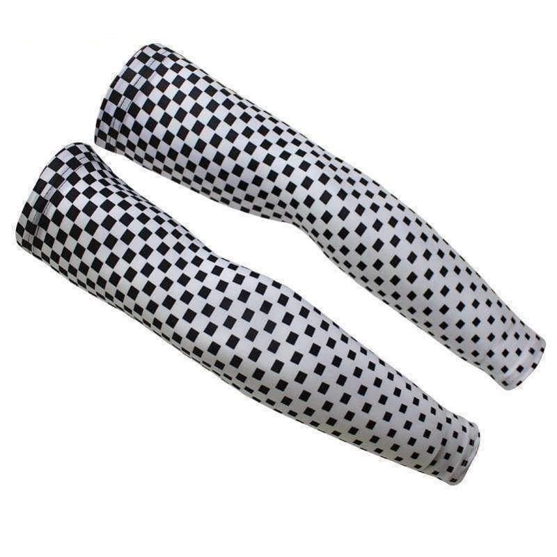 Chequered Flag White Cycling Arm Warmers-Online Cycling Gear Australia-Online Cycling Gear Australia