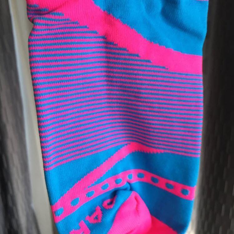 DV High Viz Pink Blue Stripe Pro Cycling Socks-DV Athletic-Online Cycling Gear Australia