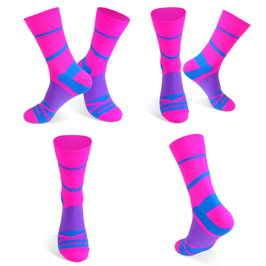 DV High Viz Pink Blue Stripe Pro Cycling Socks-DV Athletic-Online Cycling Gear Australia
