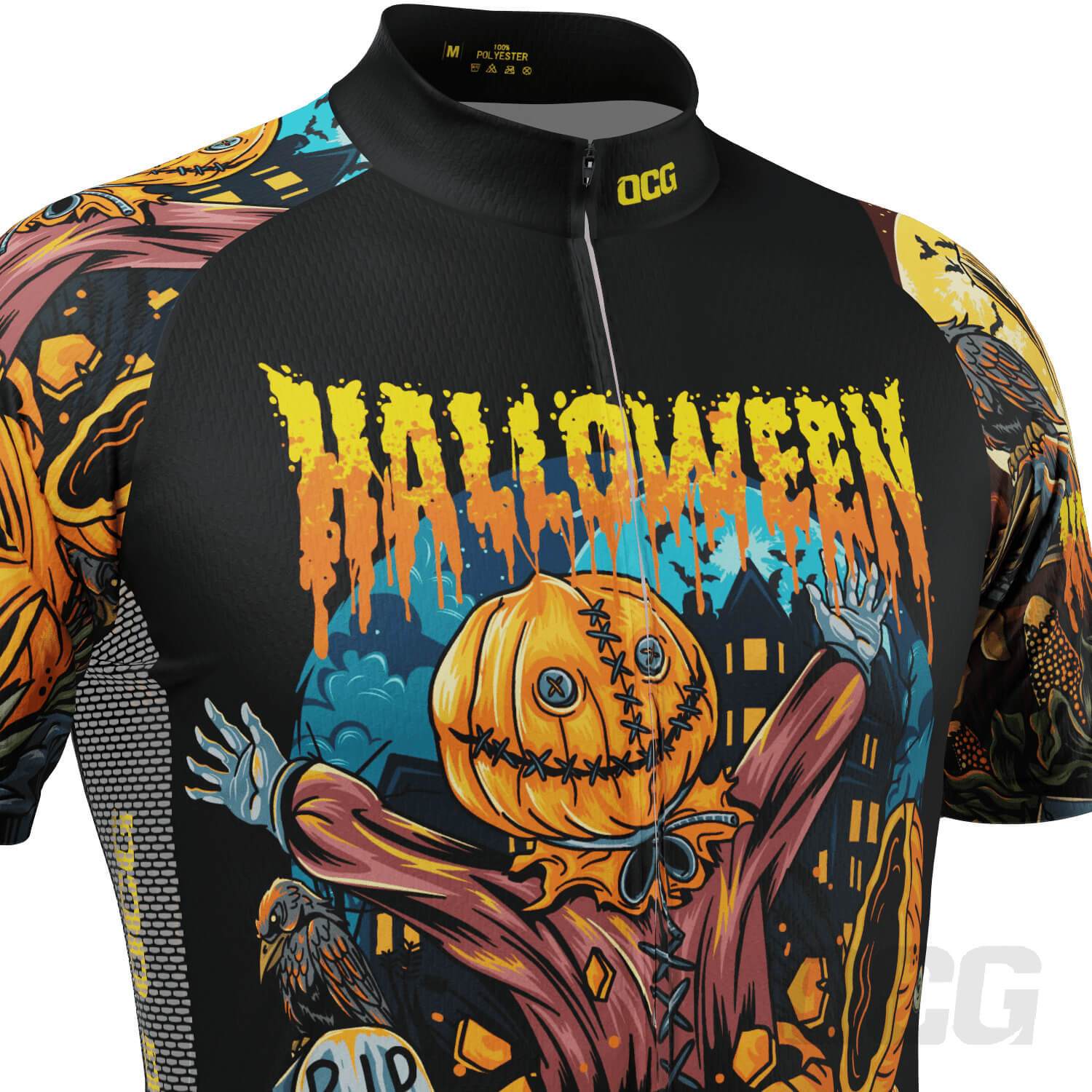 Men's Halloween Scarecrow Pumpkin Head Short Sleeve Cycling Jersey