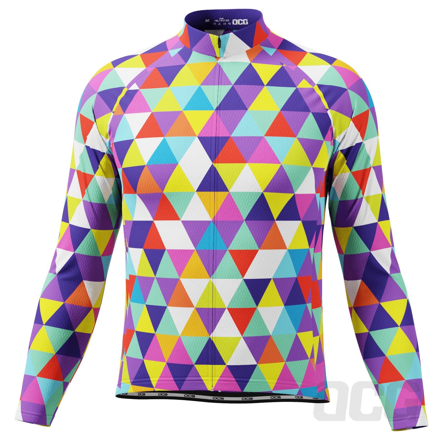 Men's High Viz Color Triangles Long Sleeve Cycling Jersey