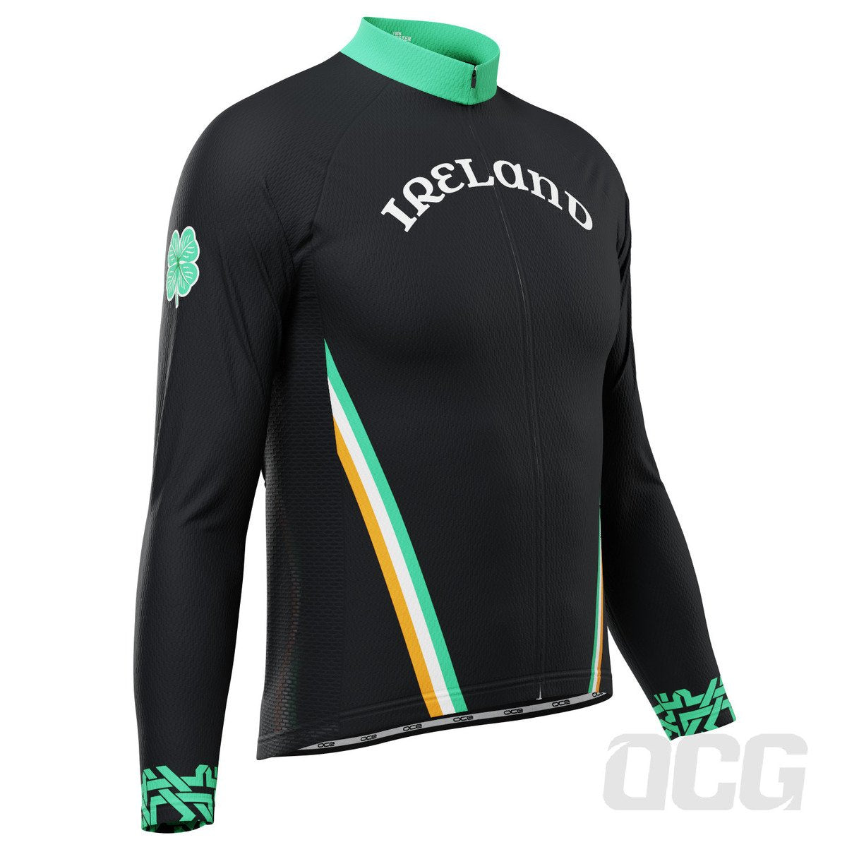 Men's Ireland Eire Shamrock National Flag Long Sleeve Cycling Jersey