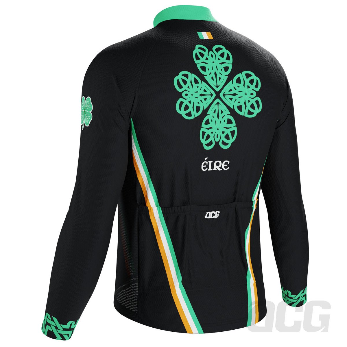 Men's Ireland Eire Shamrock National Flag Long Sleeve Cycling Jersey