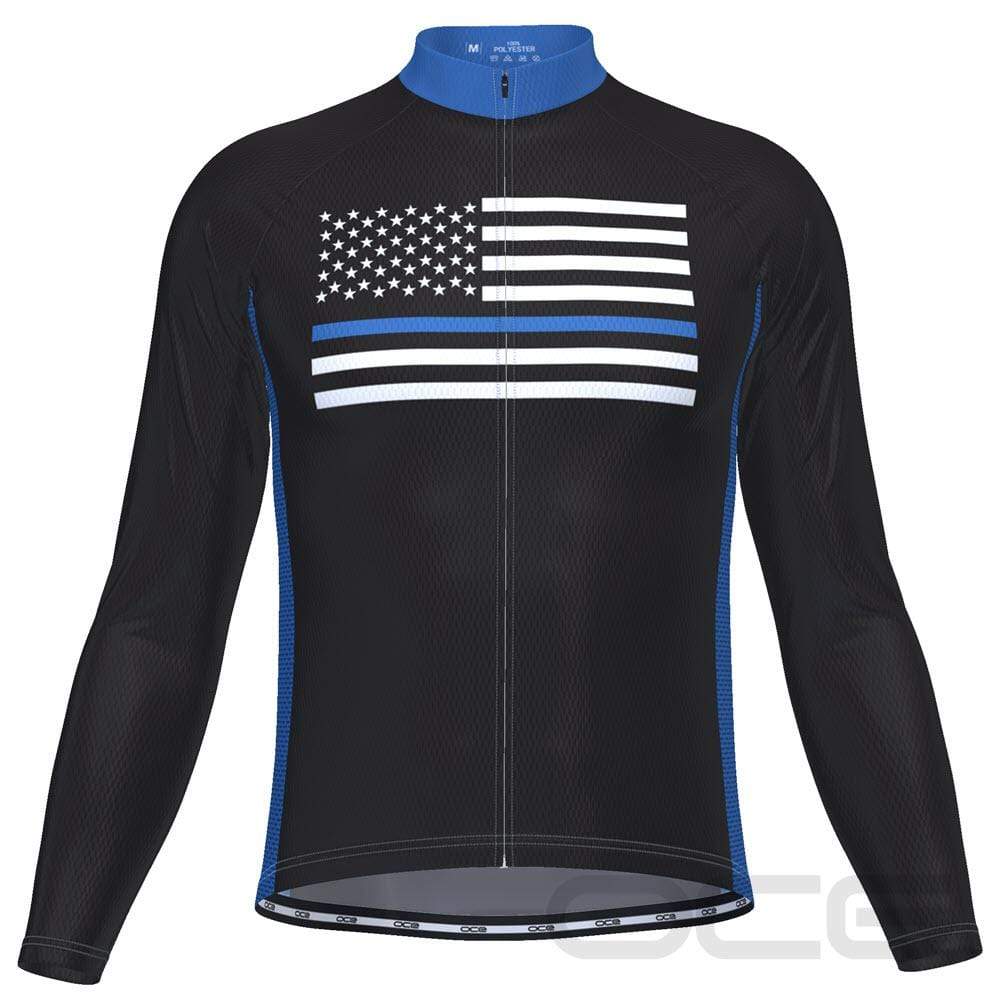 Men's Thin Blue Line American Flag Long Sleeve Cycling Jersey only