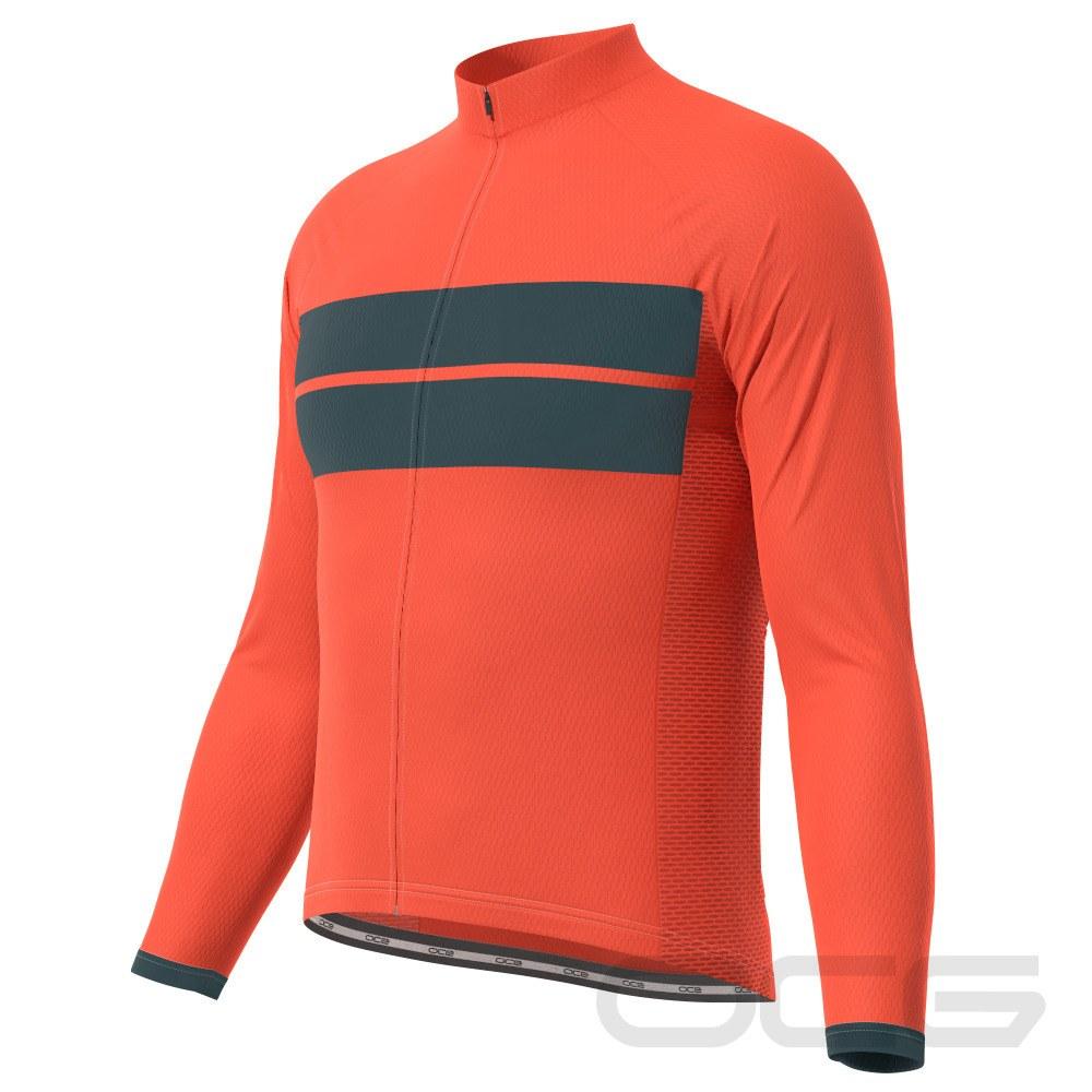 Men's Retro Two Stripe Orange Long Sleeve Cycling Jersey-Online Cycling Gear Australia-Online Cycling Gear Australia