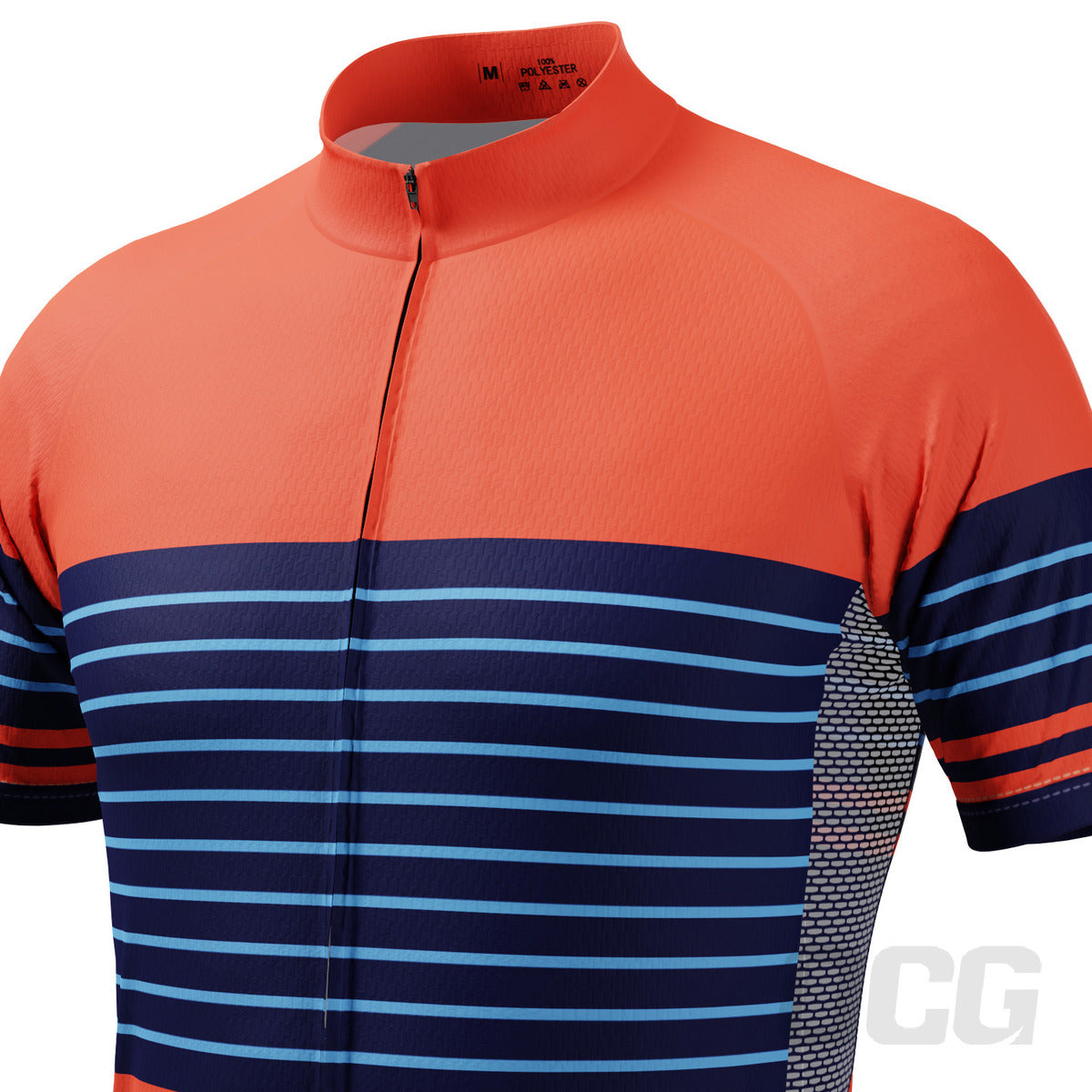 Men's Orange Blue Stripe Short Sleeve Cycling Jersey