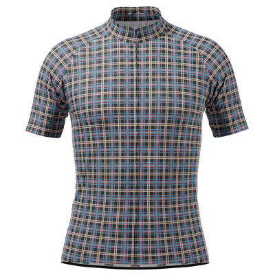Men's Blue Plaid Checkered Short Sleeve Cycling Jersey