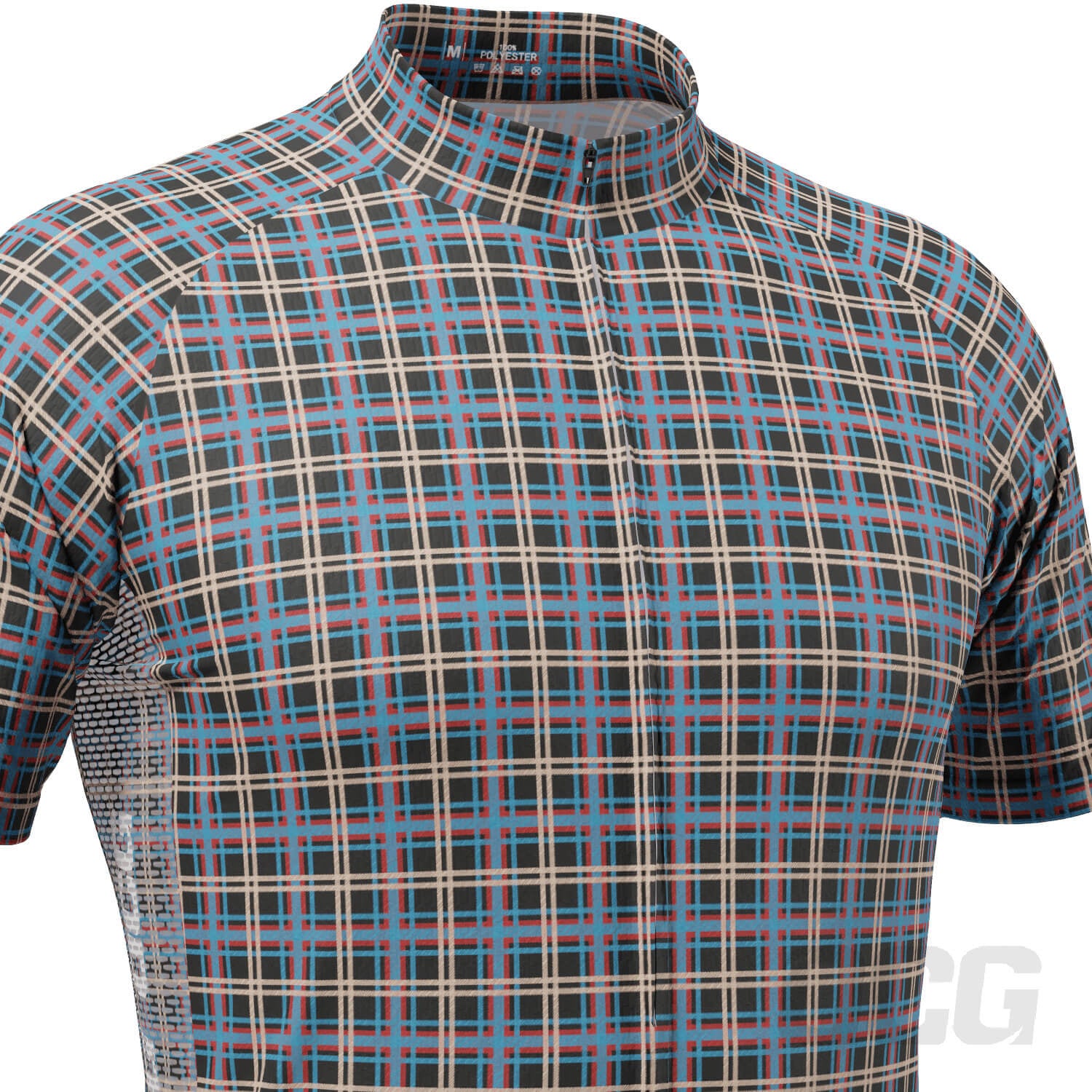 Men's Blue Plaid Checkered Short Sleeve Cycling Jersey