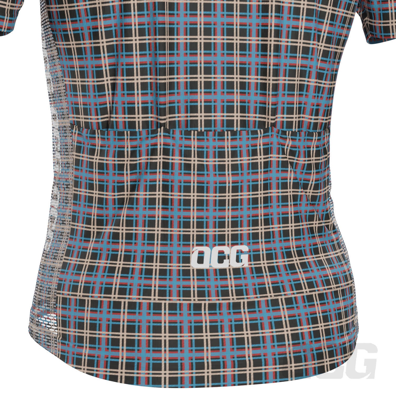 Men's Blue Plaid Checkered Short Sleeve Cycling Jersey
