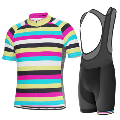 Men's High Viz Rainbow Stripes 2 Piece Cycling Kit