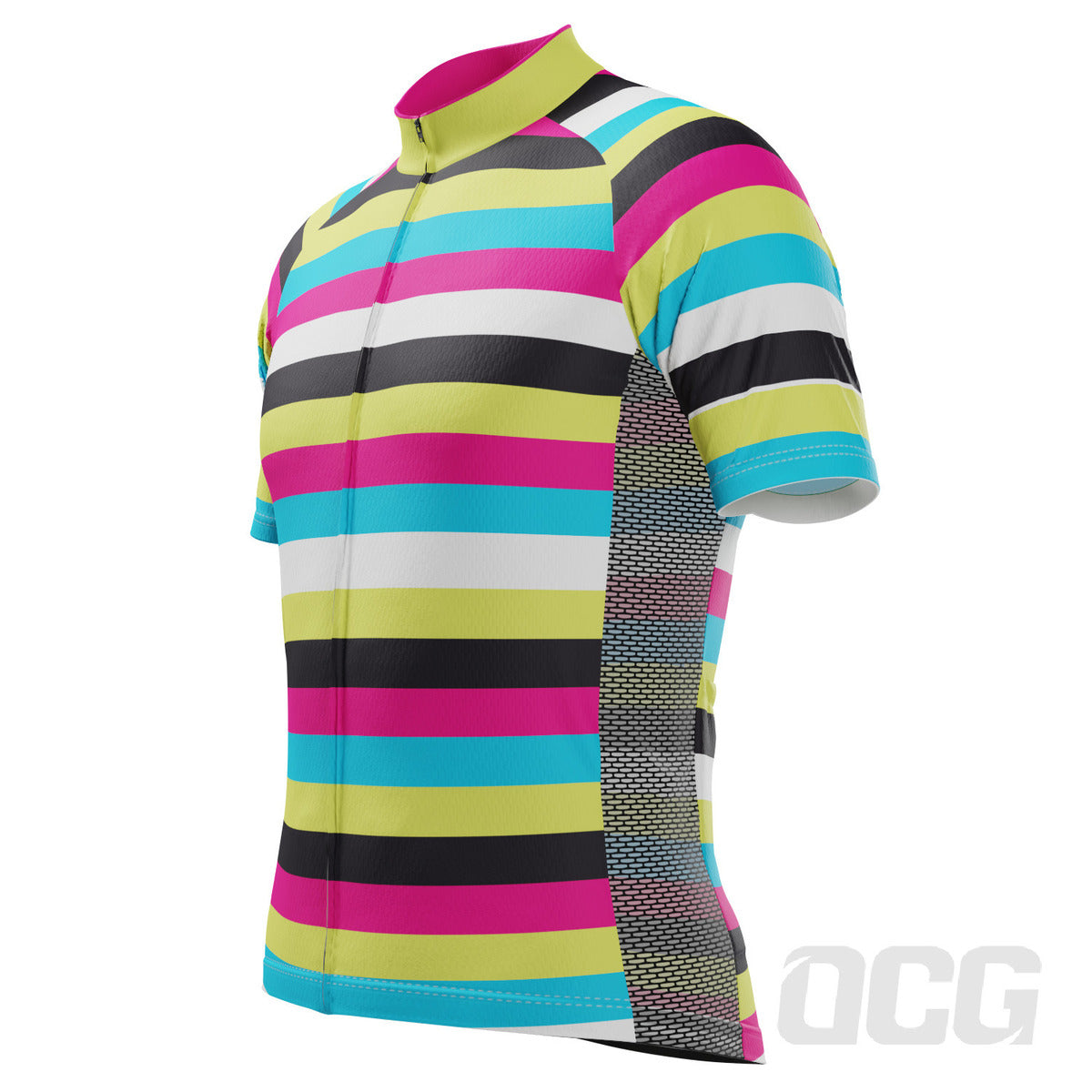 Men's High Viz Rainbow Stripes Short Sleeve Cycling Jersey