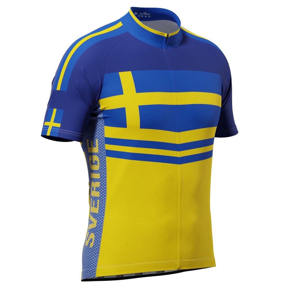 Men's Sweden Sverige Flag Short Sleeve Cycling Jersey