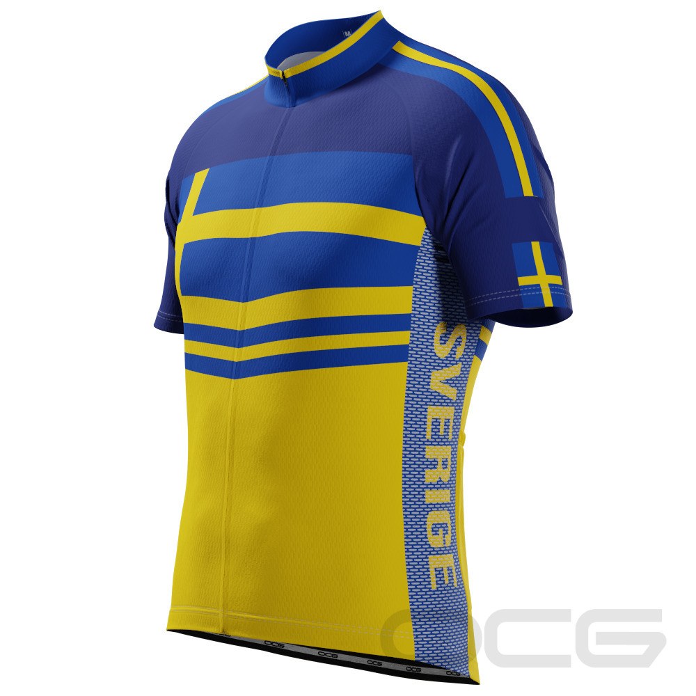 Men's Sweden Sverige Flag Short Sleeve Cycling Jersey