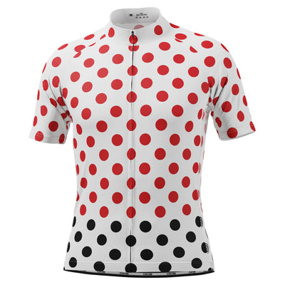 Men's Red Polka Dots on White Short Sleeve Cycling Jersey