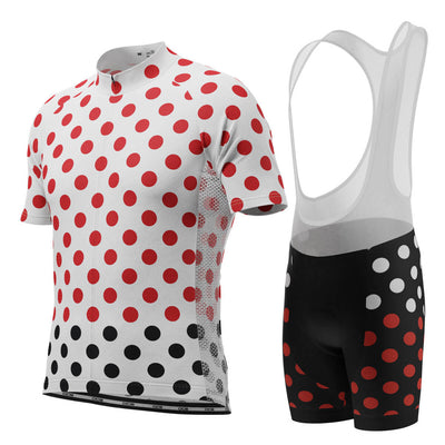 Men's Red Polka Dots on White 2 Piece Cycling Kit