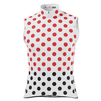 Men's Red Polka Dots on White Sleeveless Tech Cycling Jersey