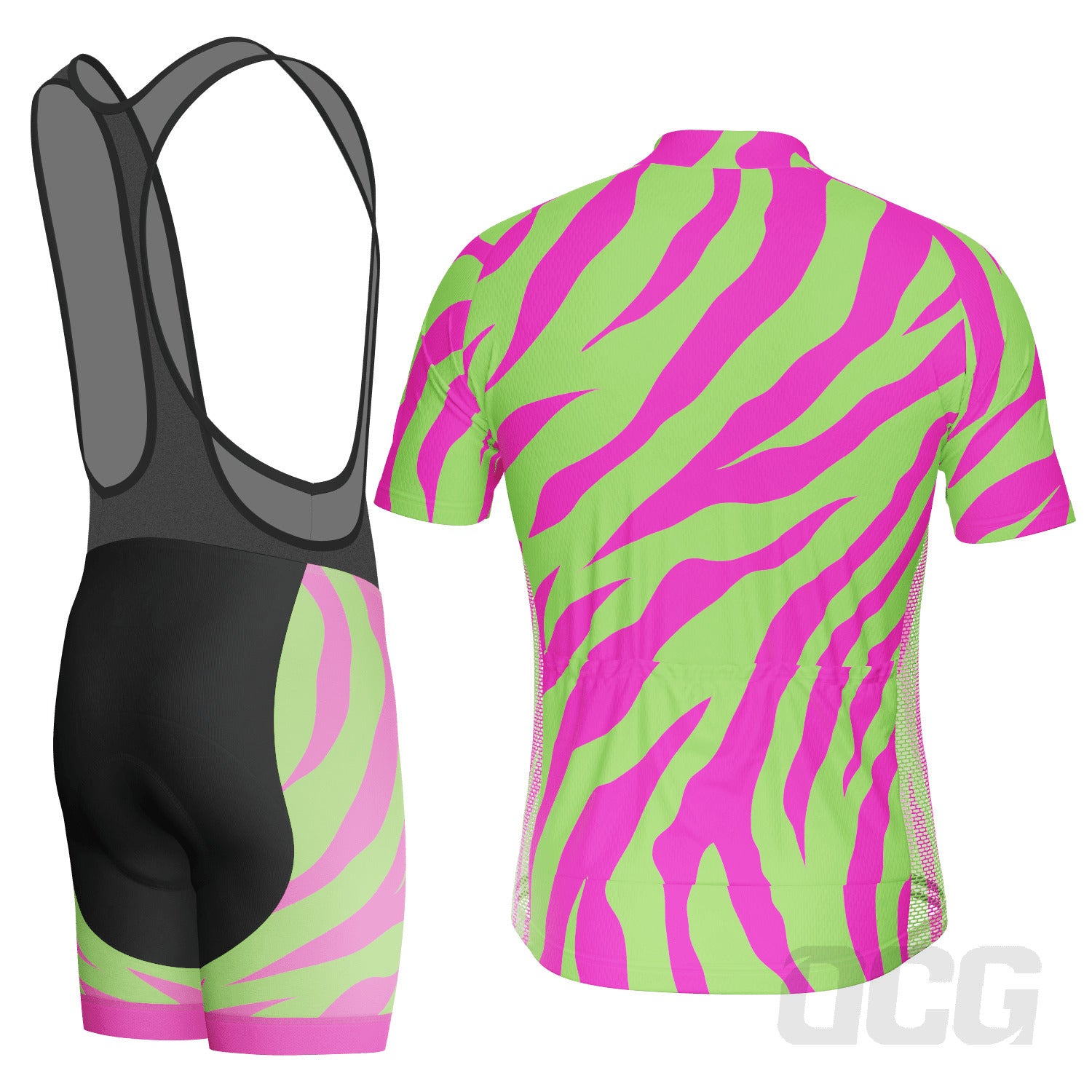 Men's Green & Pink Tiger Print 2 Piece Cycling Kit