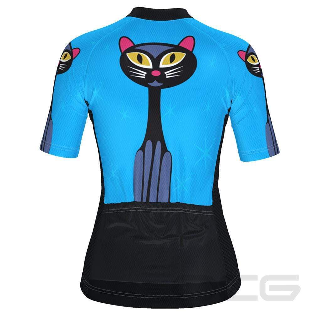 Women's Night Cat Blue Cycling Jersey By Online Cycling Gear