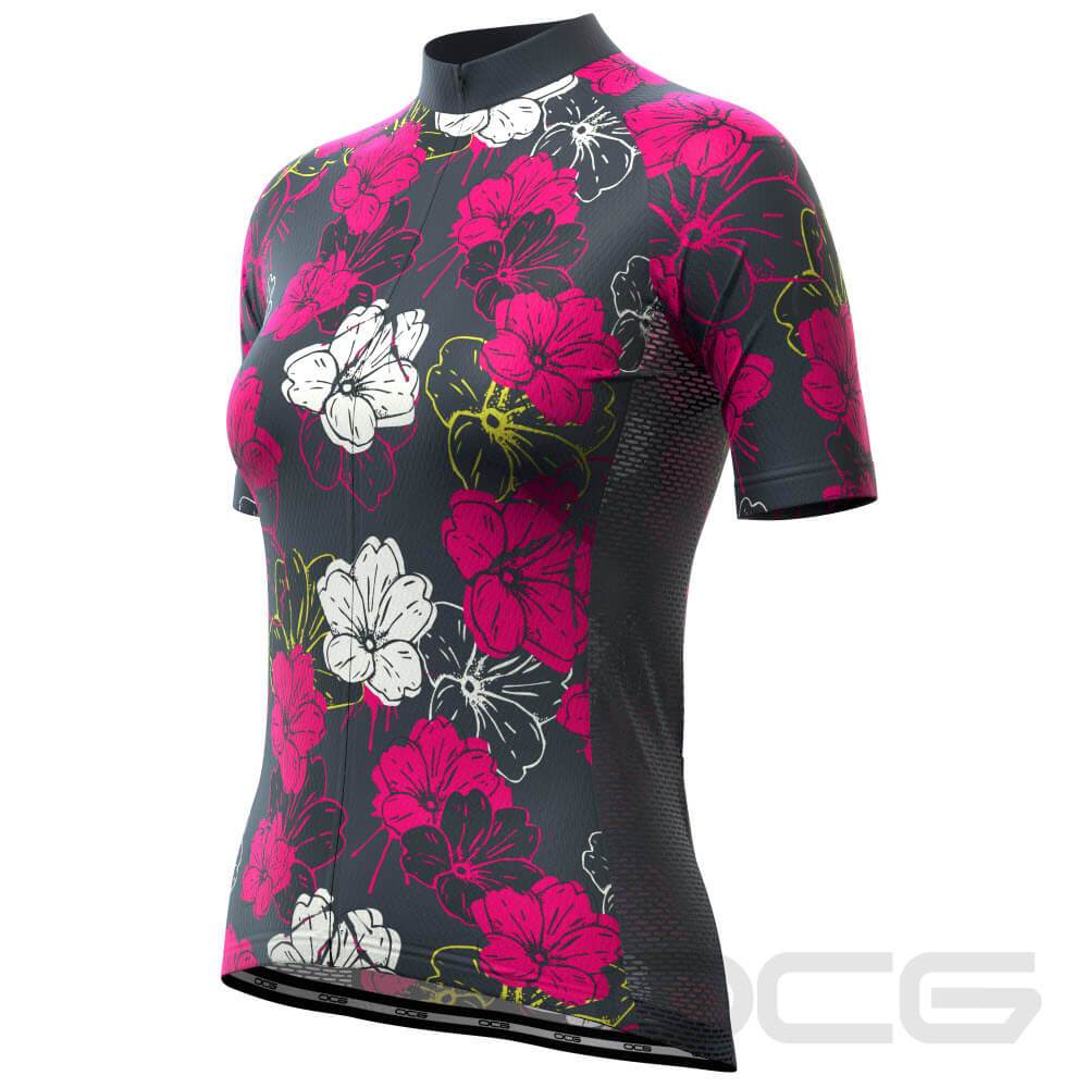 Women's Pink Floral Short Sleeve Cycling Jersey-OCG Originals-Online Cycling Gear Australia