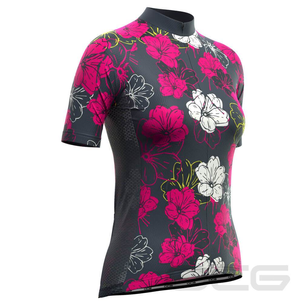 Women's Pink Floral Short Sleeve Cycling Jersey-OCG Originals-Online Cycling Gear Australia