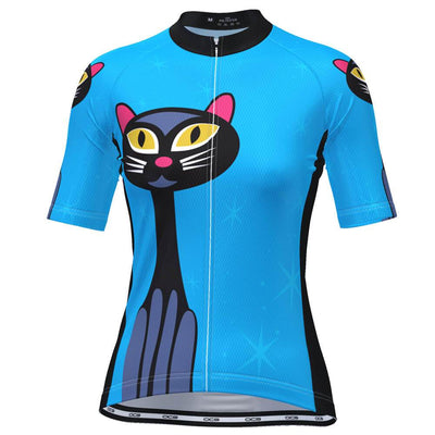 Women's Starry Night Cat Blue Short Sleeve Cycling Jersey
